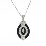 0.25Cts Antique Style Onyx and Diamond Pendant 14Kt White Gold